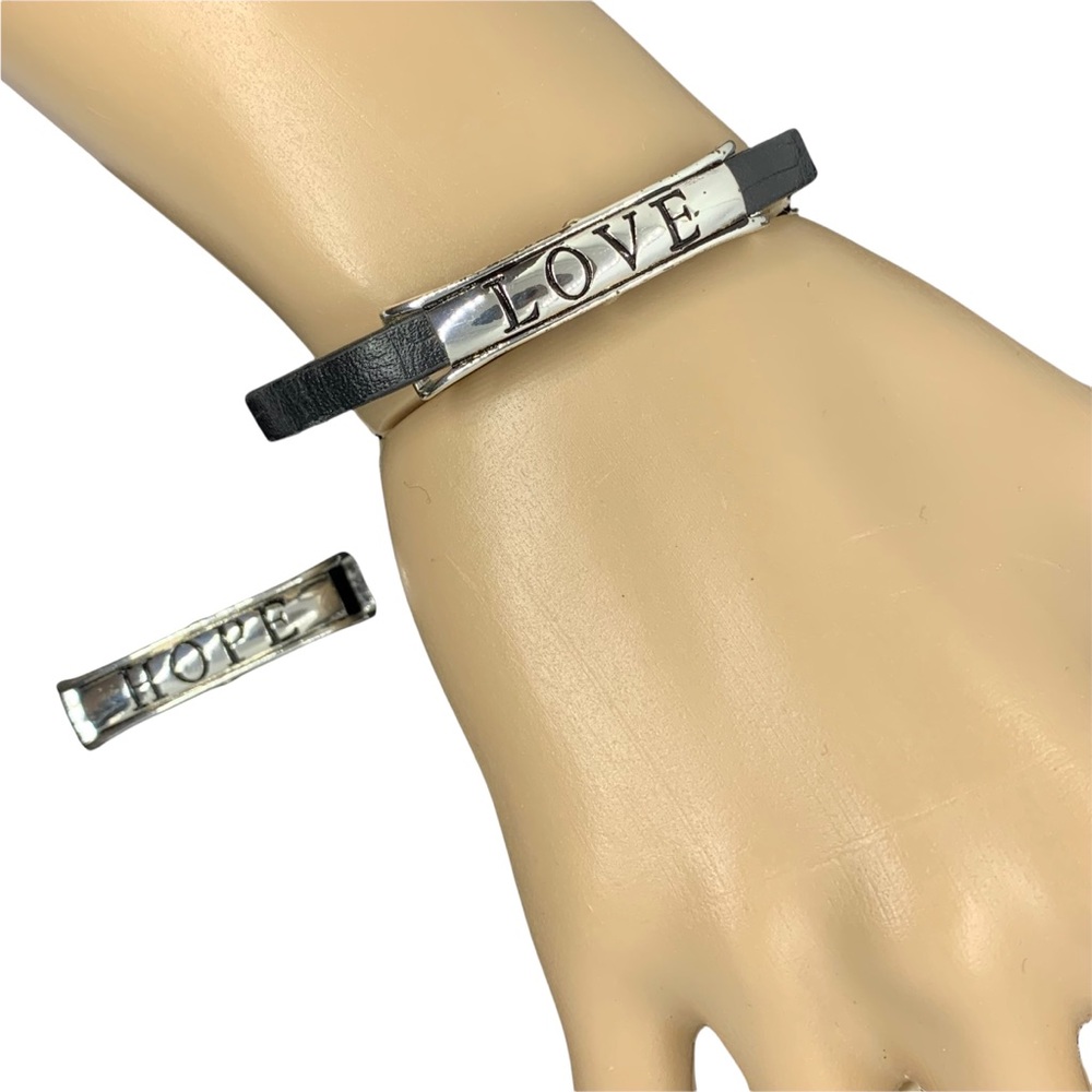Hope Love Interchangeable Charm Leather Wristband Bracelet